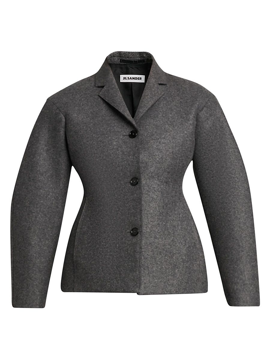 Women's Wool Melange Tapered-Waist Single-Breasted Jacket - Lava Stone - Size 10