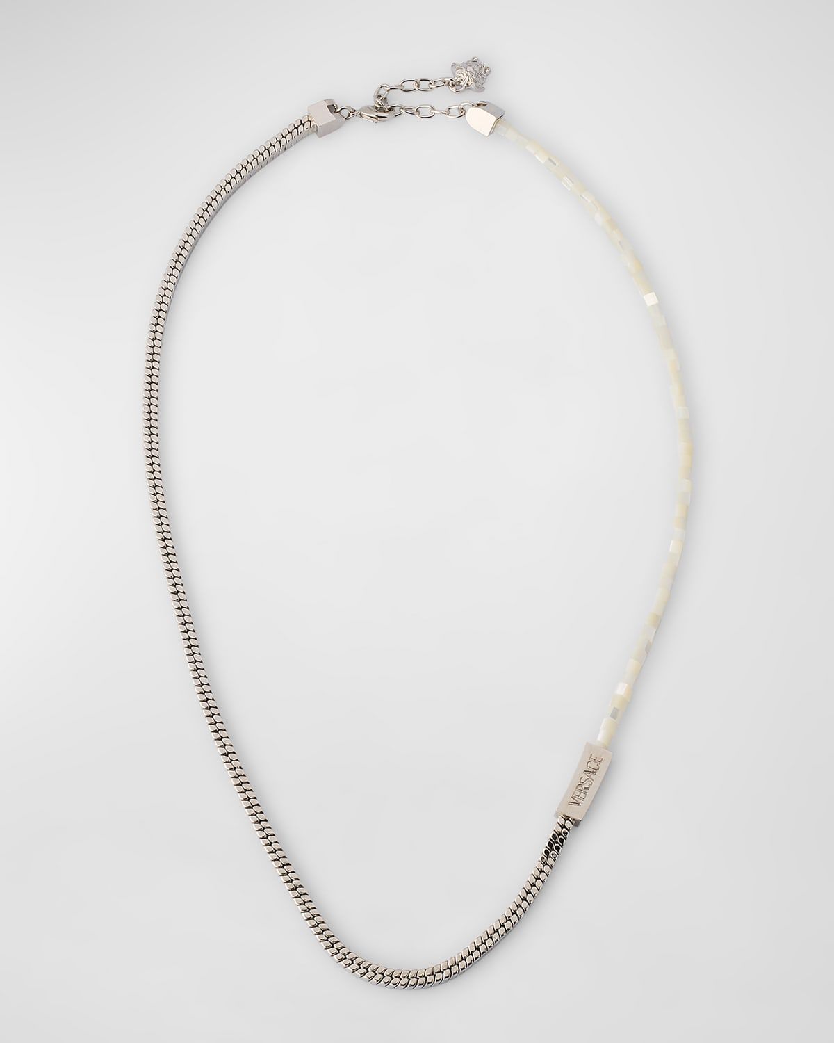 Silvertone Chain and Mother-of-Pearl Bead Necklace