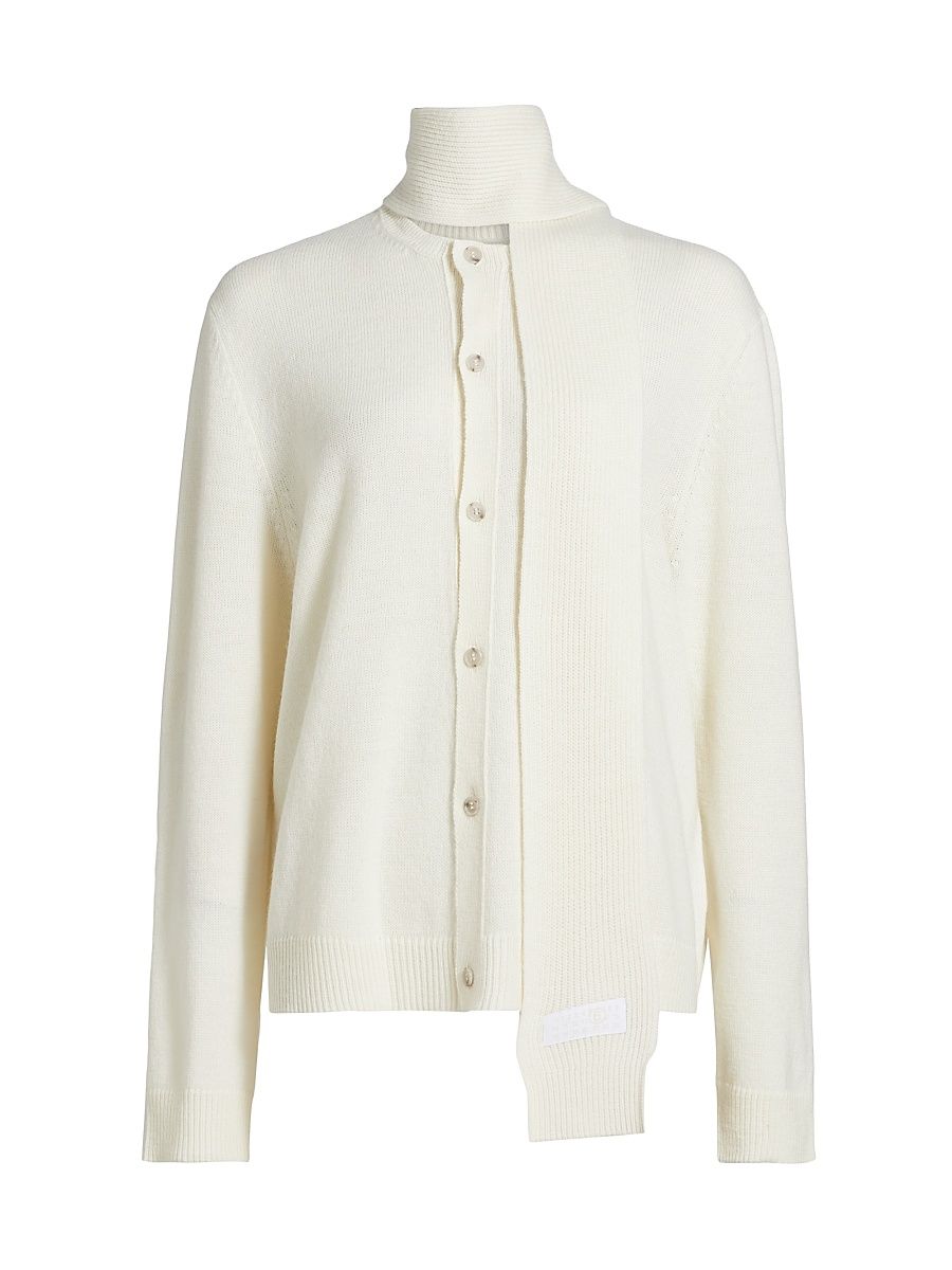 Women's Tieneck Virgin Wool-Blend Cardigan - Off White - Size Medium