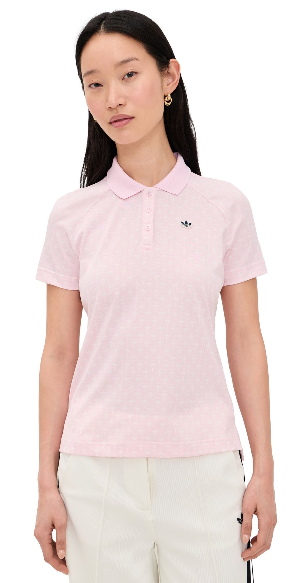 Adidas Golf Originals All Over Trefoil Polo Clear Pink/Chalk White XS