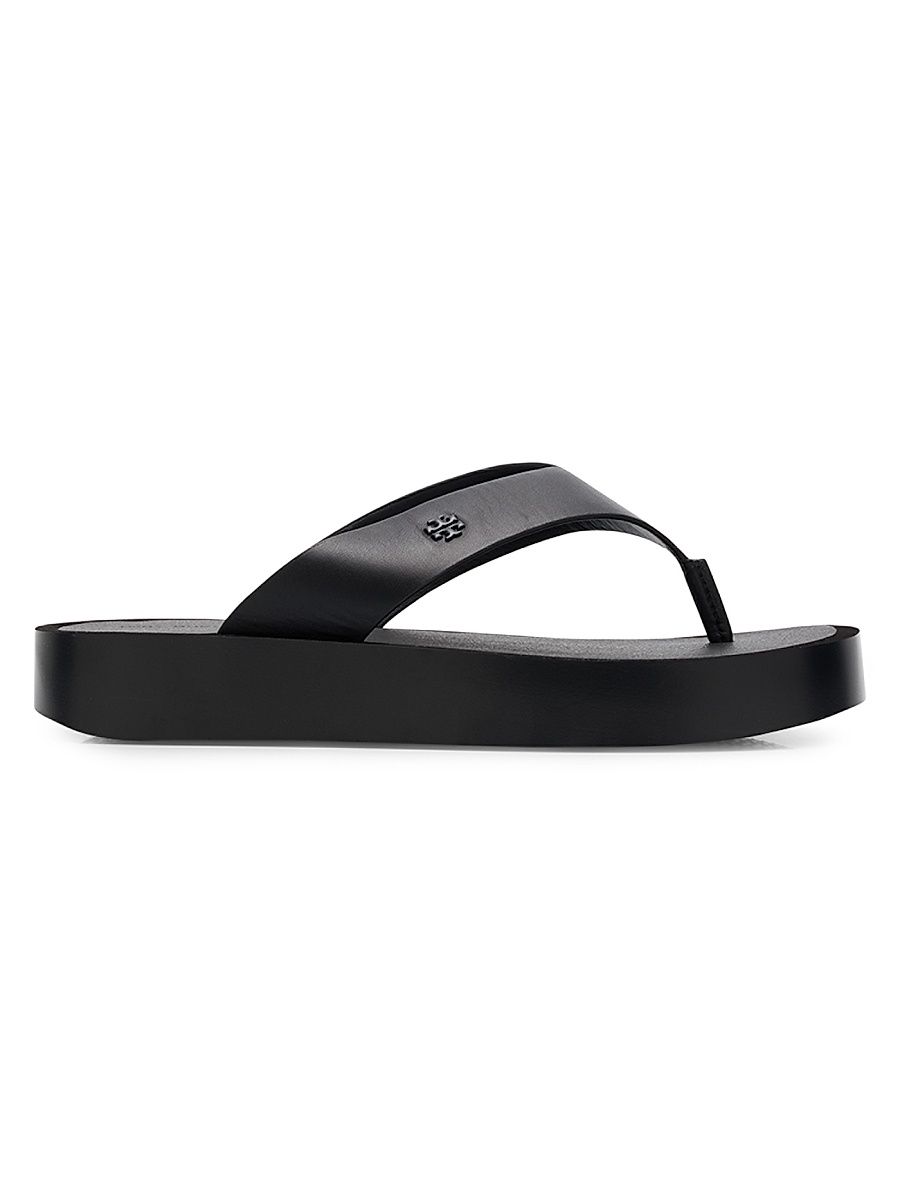 Women's Logo-Medallion Leather Platform Flip-Flops - Black - Size 9
