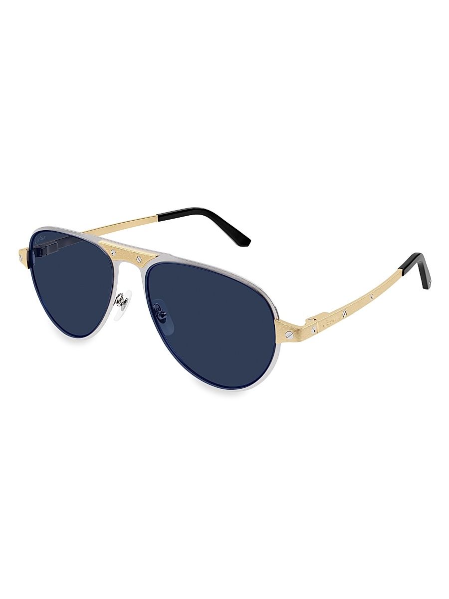 Men's Santos Evolution 58MM Pilot Sunglasses - Gold Silver Blue