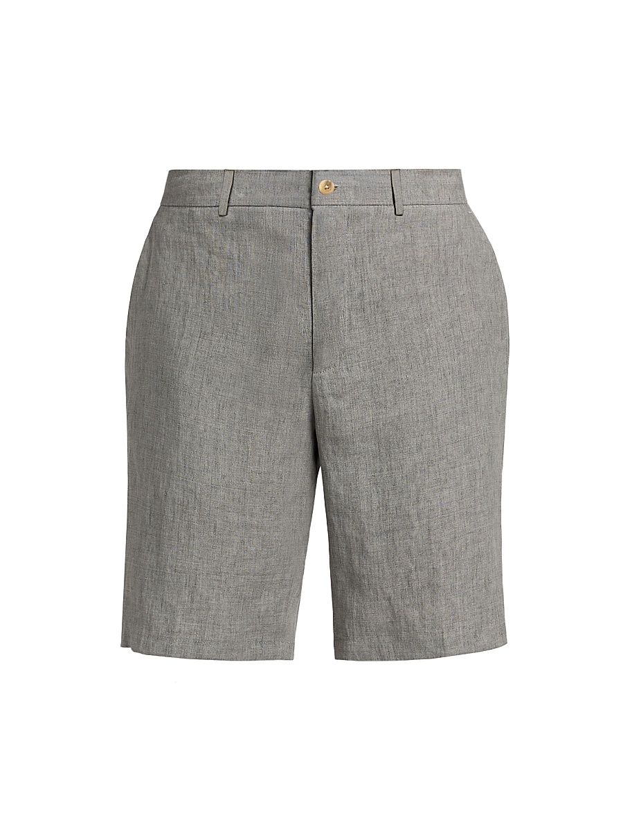 Men's COLLECTION Linen Dress Shorts - Light Grey - Size 40
