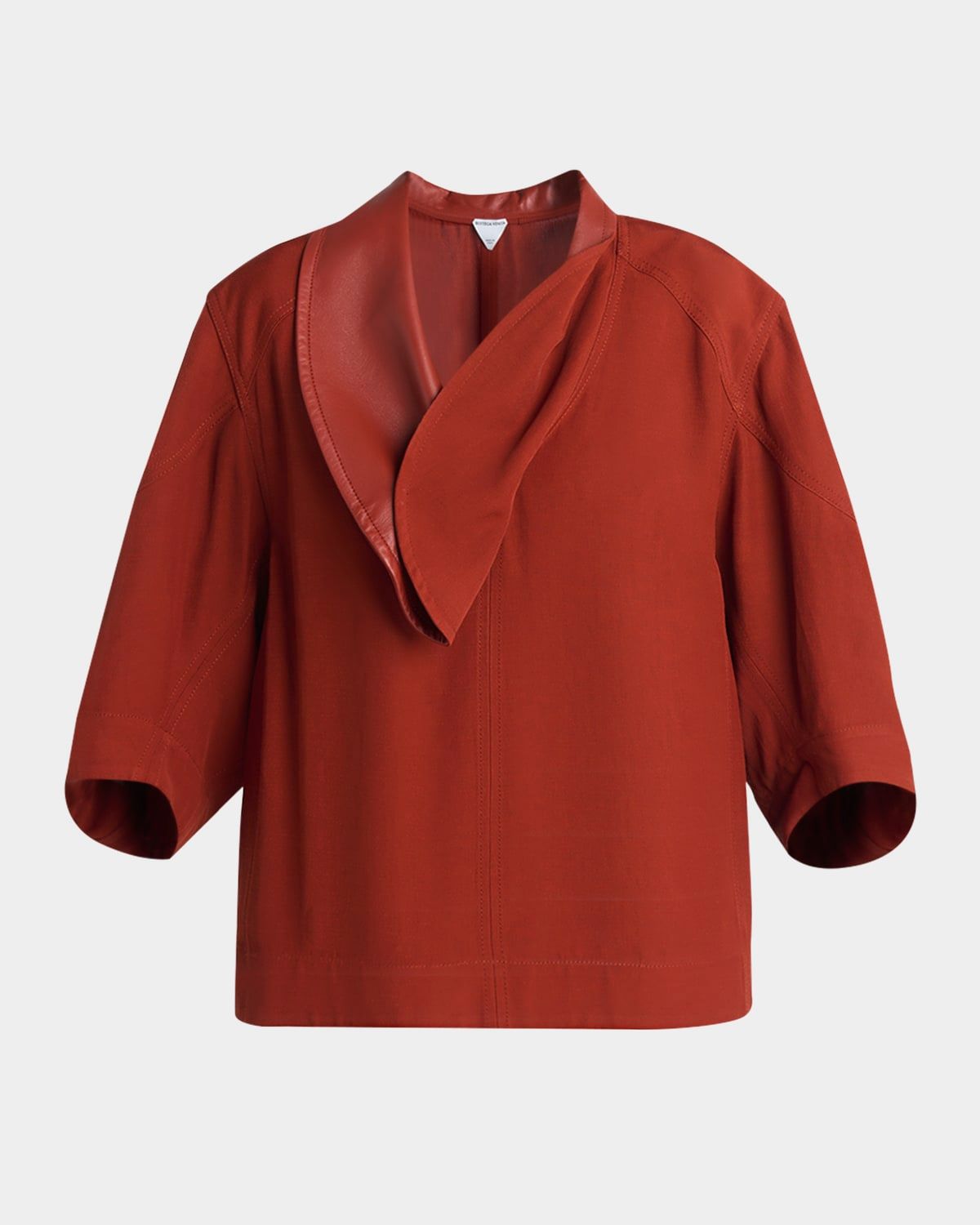 Leather-Neck Grainy Viscose-Linen Cocoon Shirt