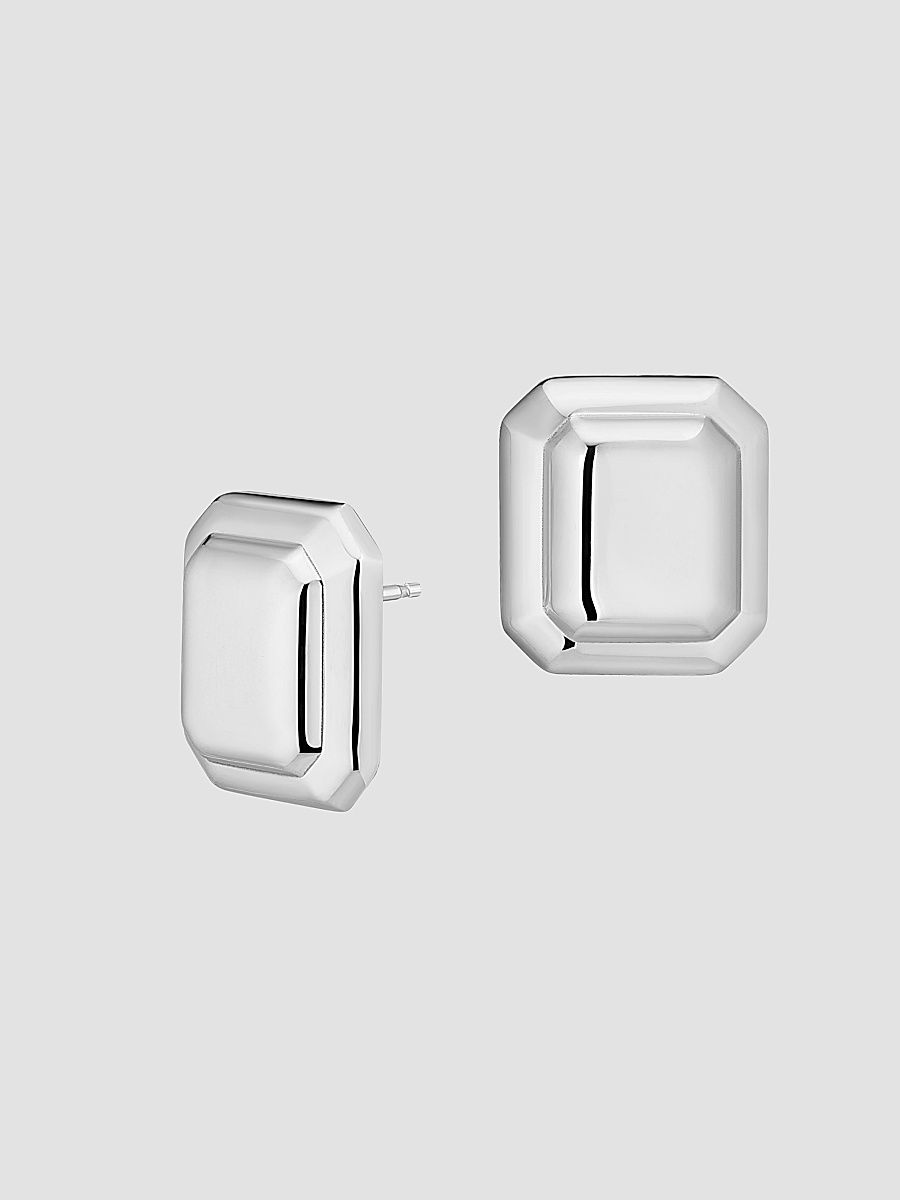 Women's Cufflink Button Stud Earrings in Sterling Silver - Silver