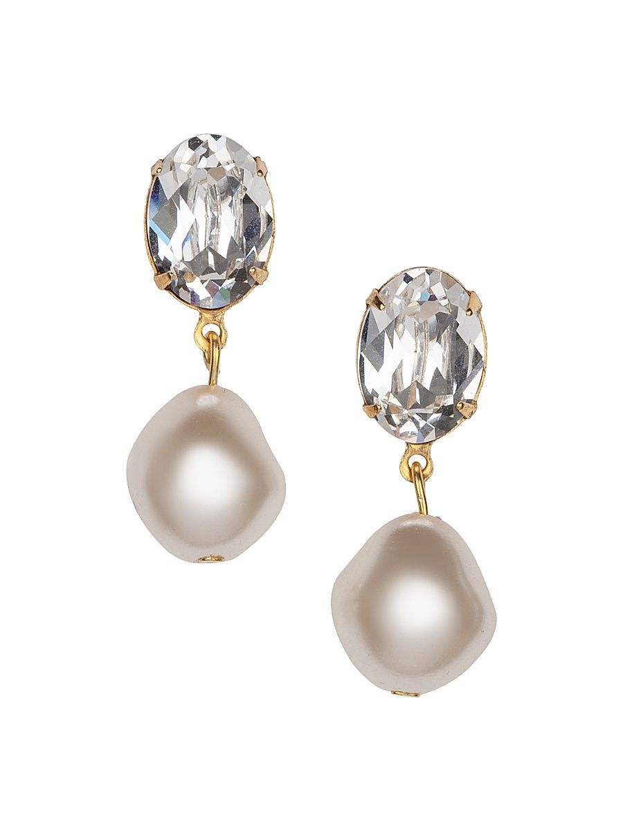 Women's Tunis 24K Gold-Plated, Crystal & Glass Pearl Drop Earrings - Diamond