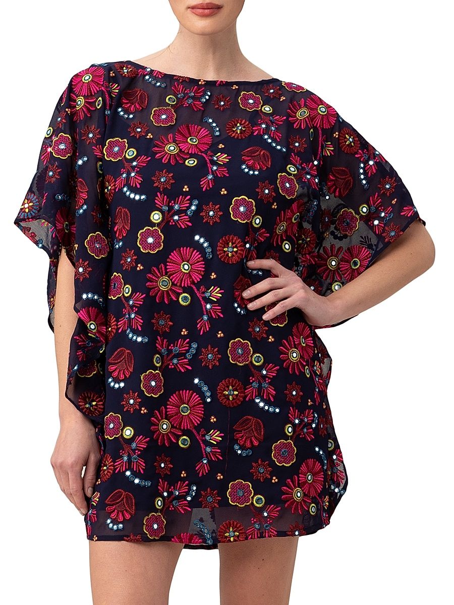 Women's Anissa Floral-Embroidered Mini Caftan - Size 4
