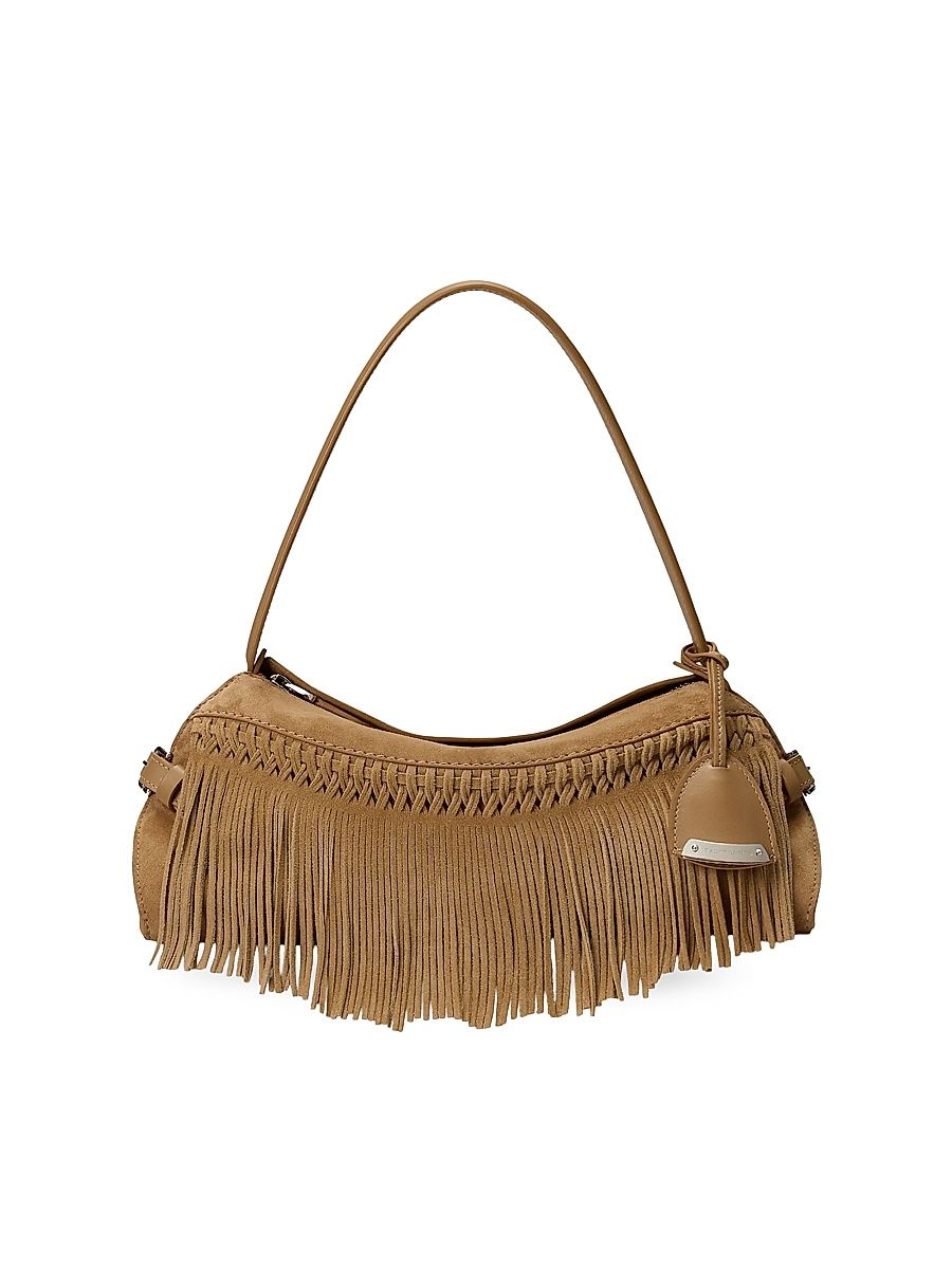 Women's Fringed Suede Shoulder Bag - Dark Brown Rl Gold