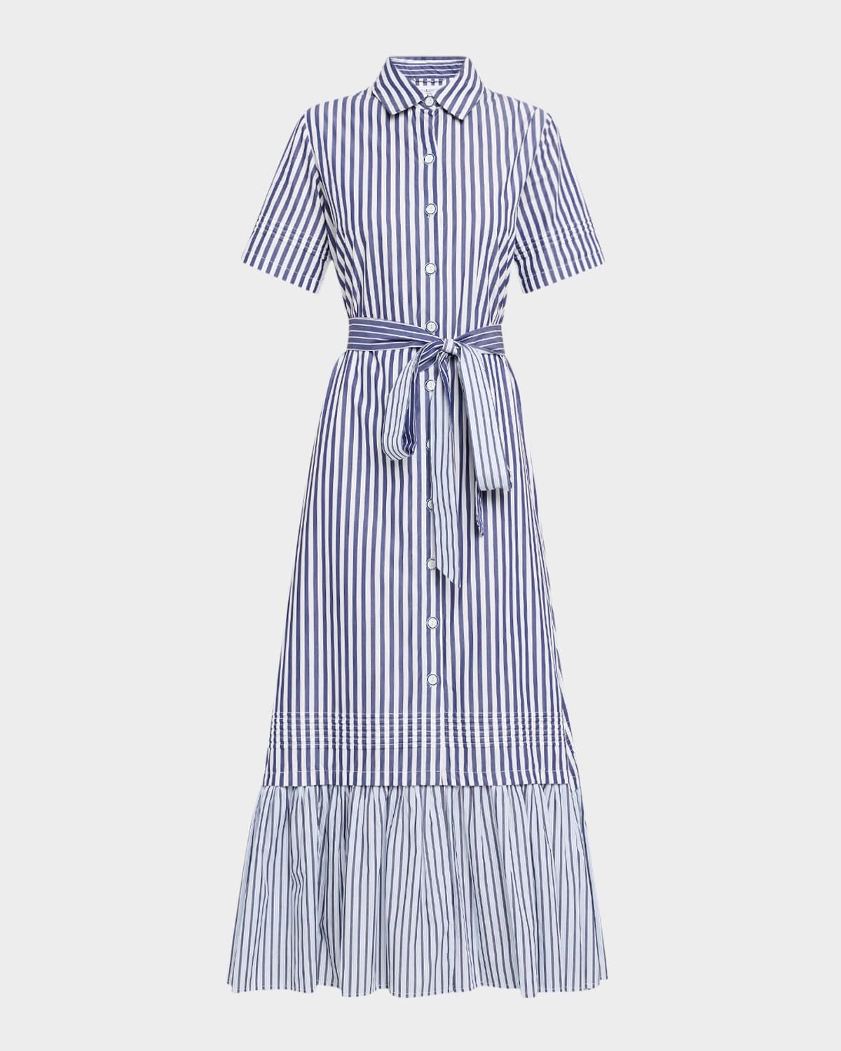 Melanie Flounce Striped Cotton Midi Shirtdress