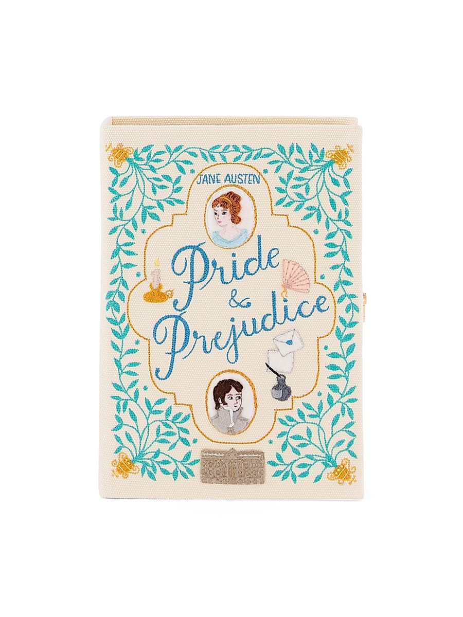 Women's Pride And Prejudice Embroidered Book Clutch - Ivory