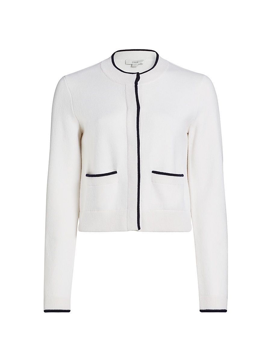 Women's Contrast Tipped Snap Cardigan - Off White Coastal - Size Small