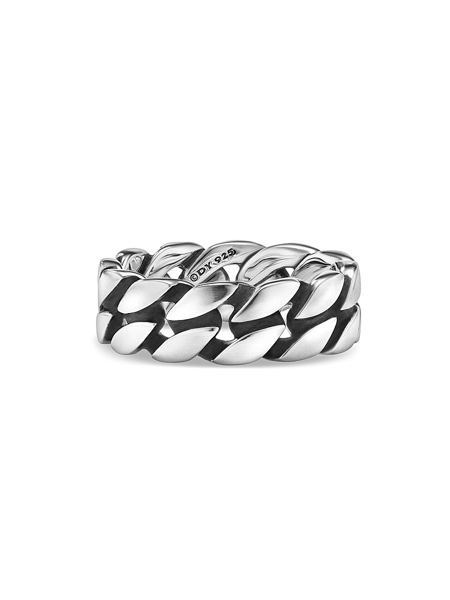 Men's Curb Chain Band Ring in Sterling Silver, 8MM - Silver - Size 10