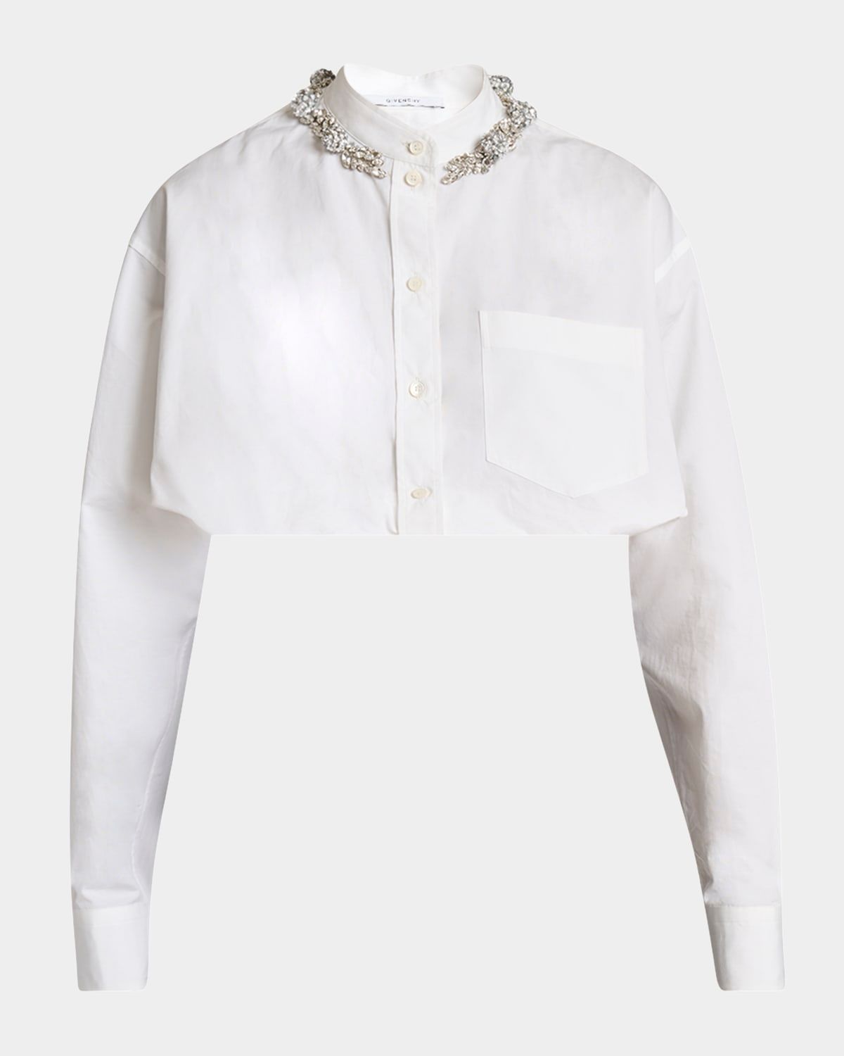 Crystal Button-Down Crop Balloon Shirt
