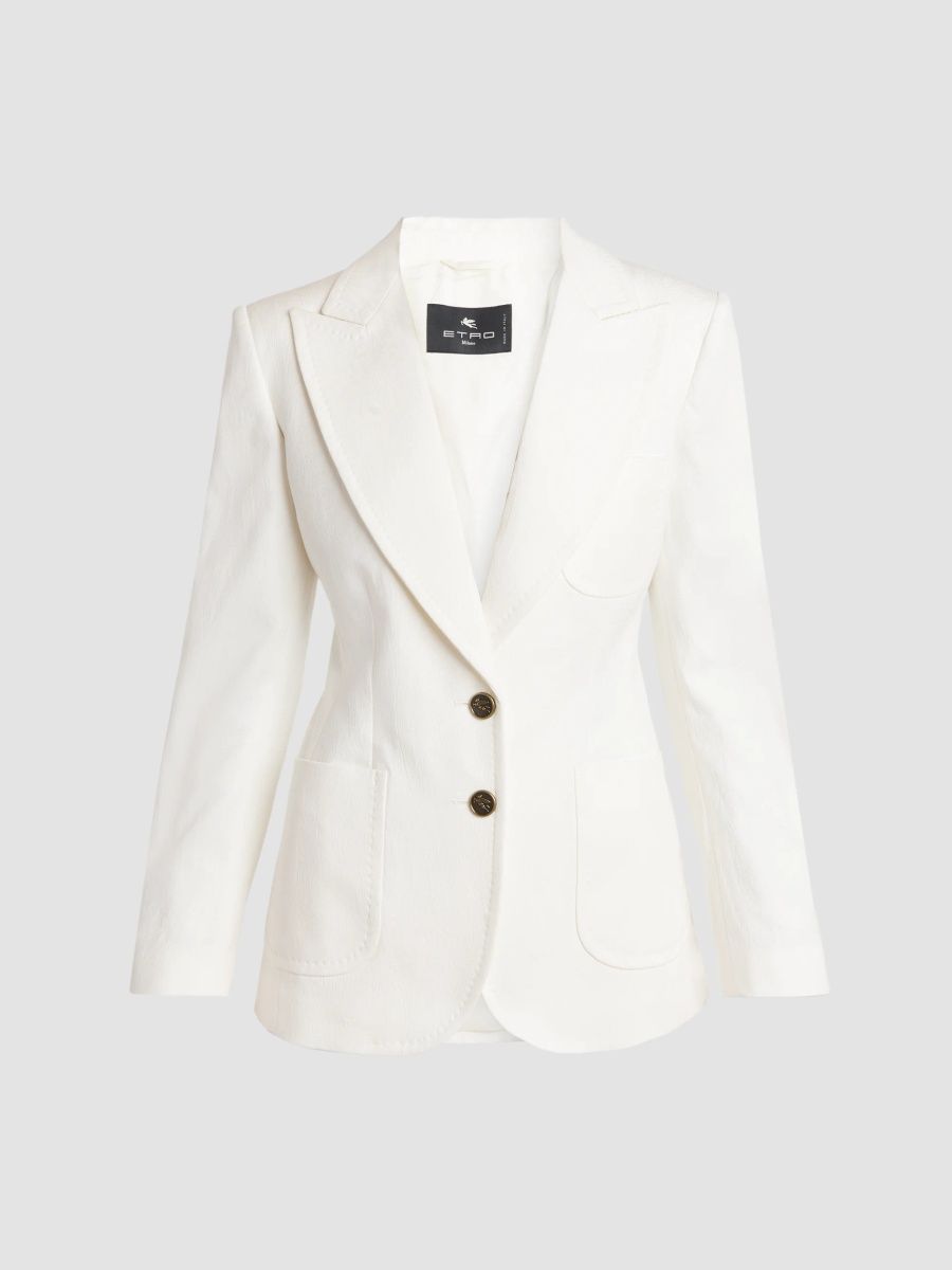 Etro Women's Arnica Tonal Jacquard Blazer - White - Size 14