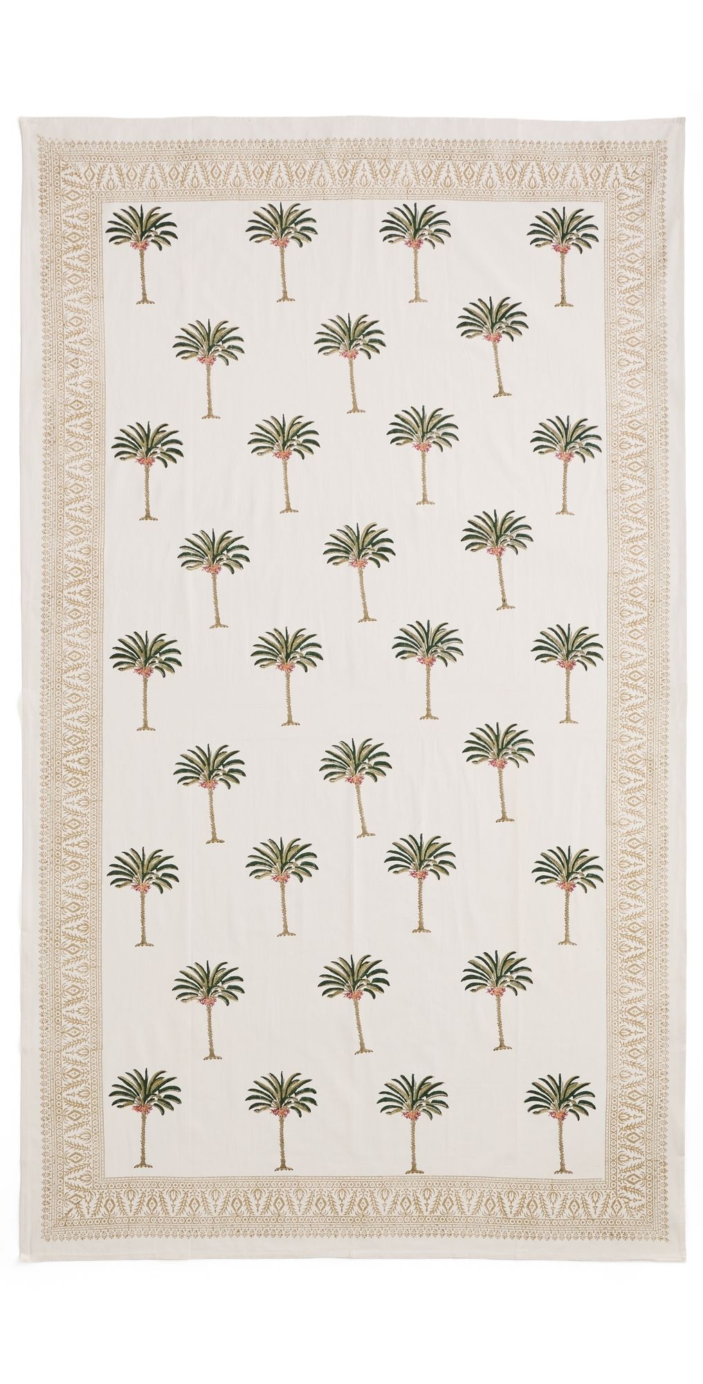 Les Ottomans Hand Printed Tablecloth White/Gold/Green One Size
