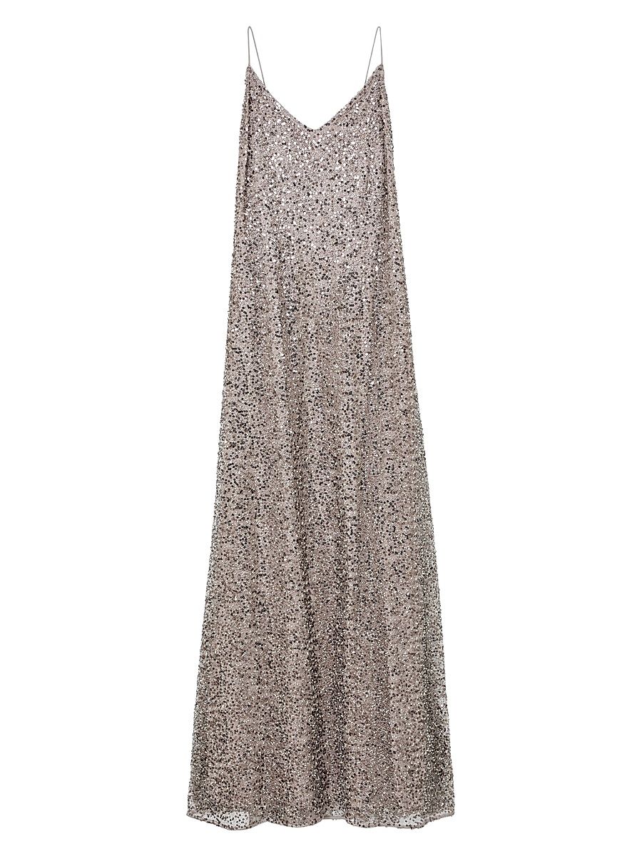 Women's Faye Sequined V-Neck Gown - Silver - Size 14