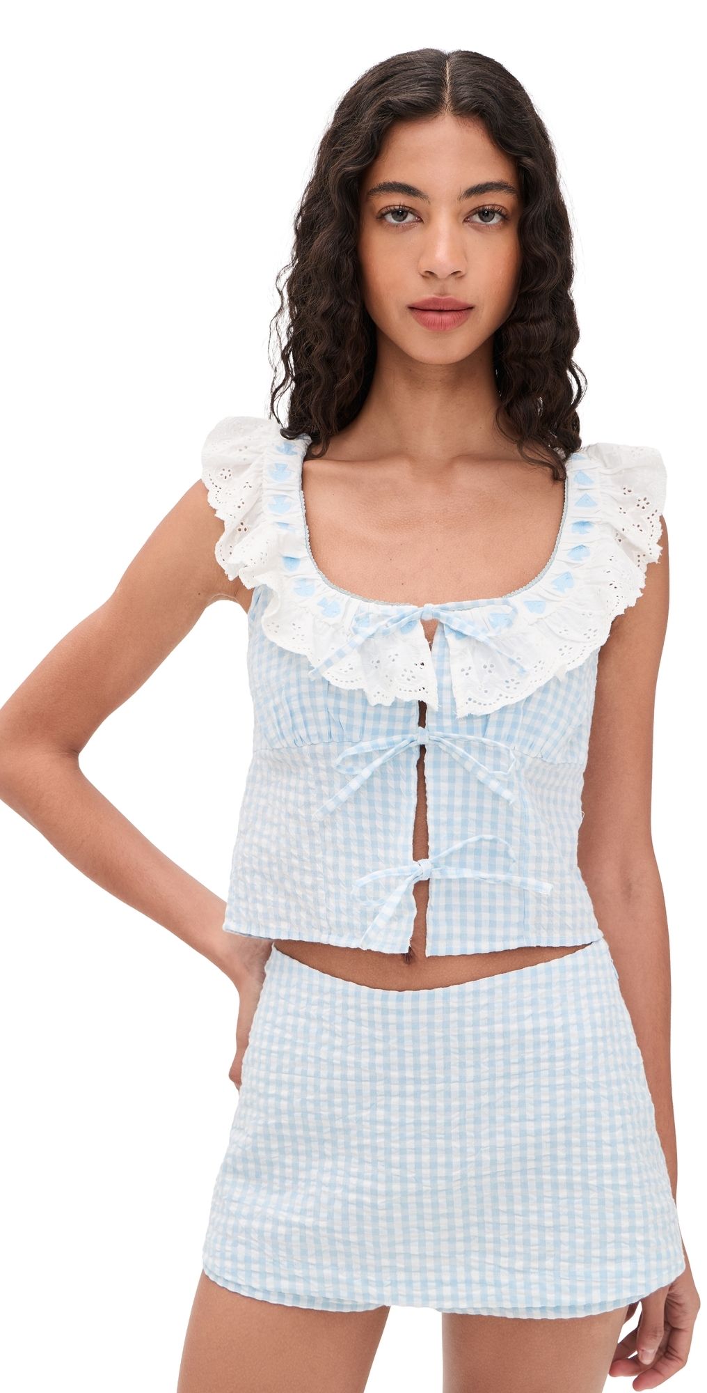 For Love & Lemons Bradford Gingham Top Blue M