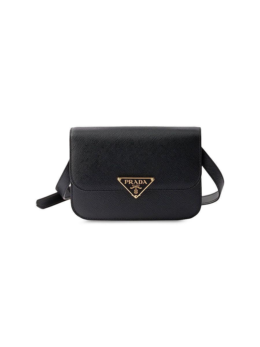 Women's Saffiano Leather Flap Shoulder Bag - Black
