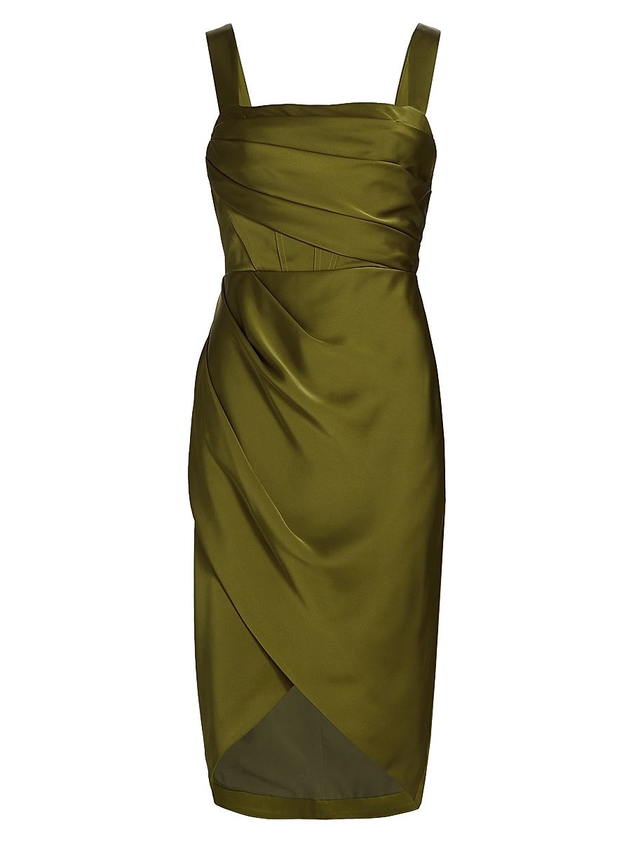 Women's Genevive Draped Satin Cocktail Dress - Matcha - Size 16