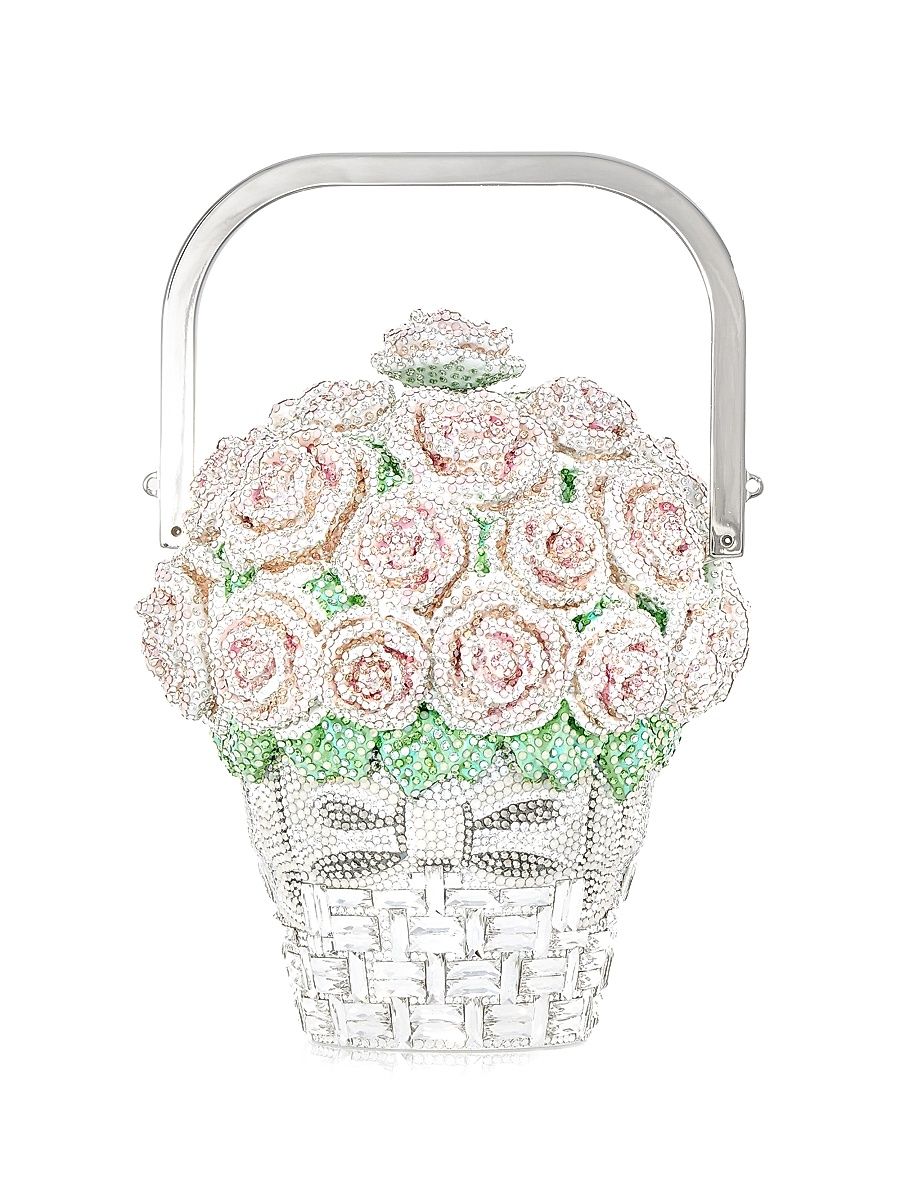Women's Basket Of Roses Crystal Clutch-On-Chain - Silver Multi