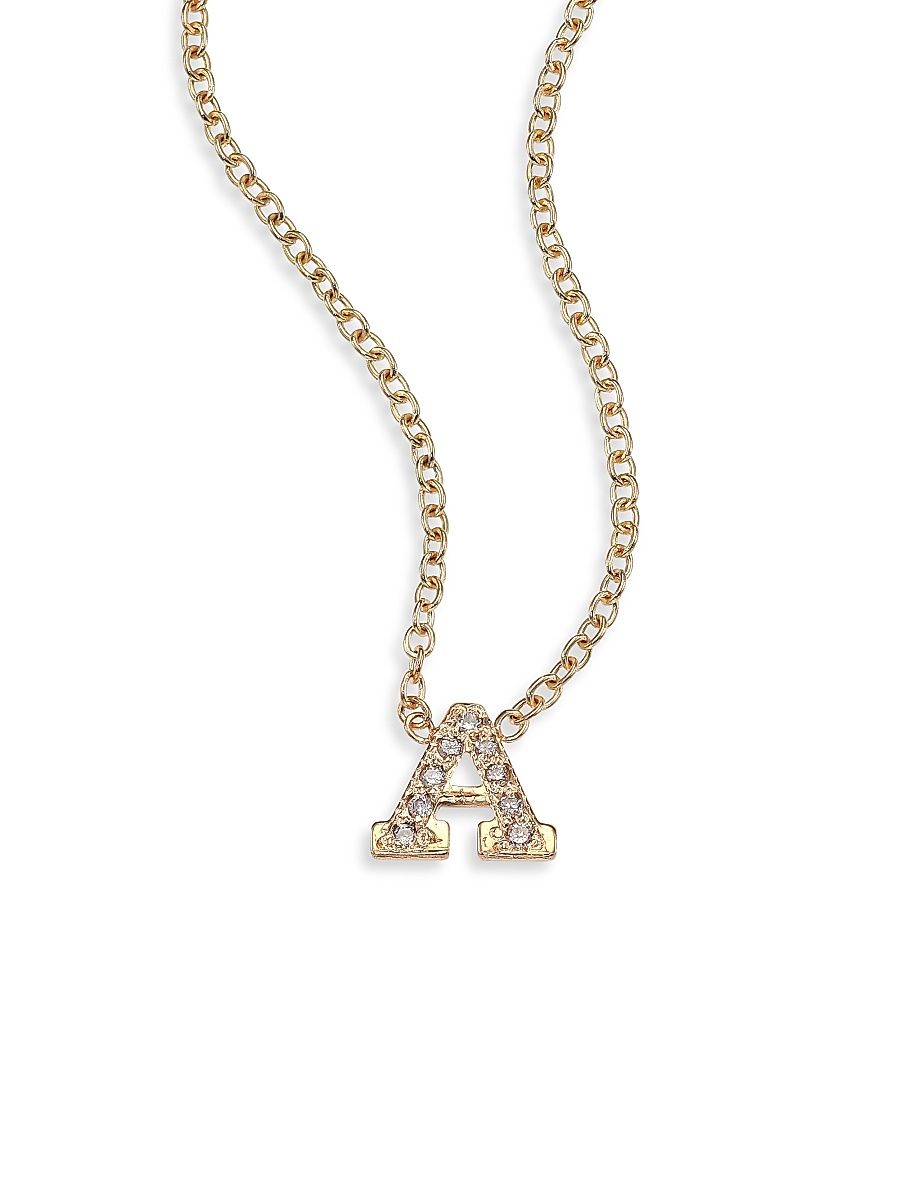 Women's Pavé Diamond & 14K Yellow Gold Initial Pendant Necklace - Initial N