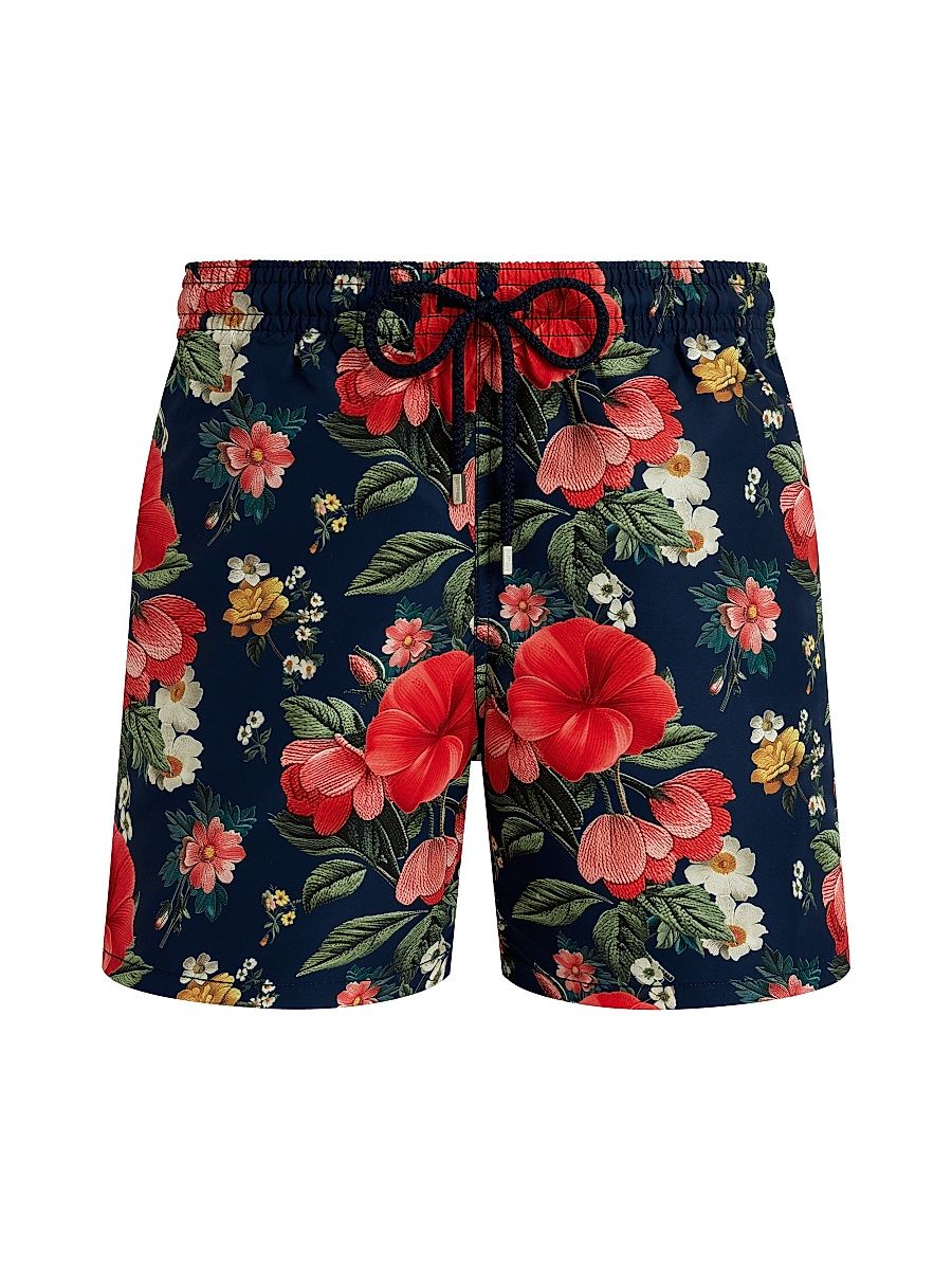 Men's Trompe-L'il Floral Swim Shorts - Bleu Marine - Size XXXL