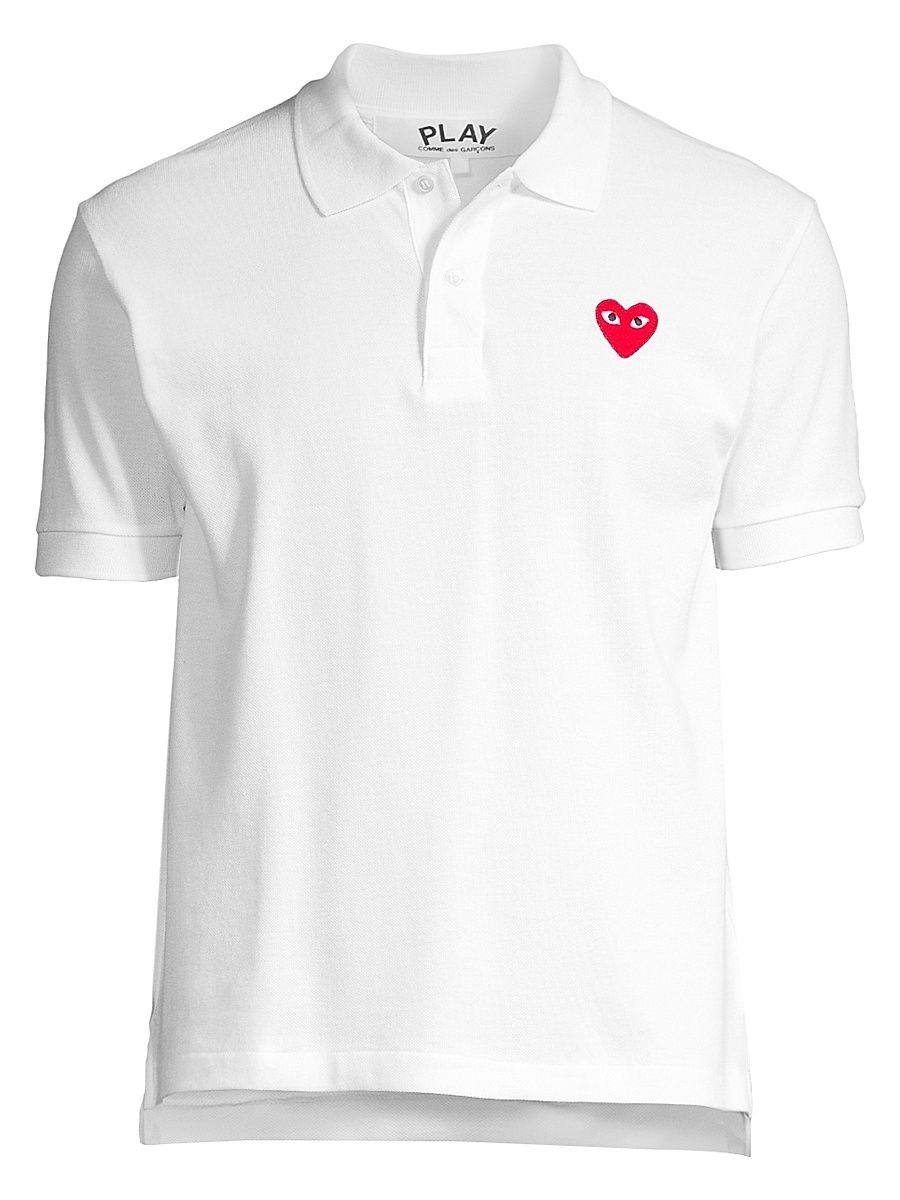 Men's Heart Applique Polo - White - Size Small
