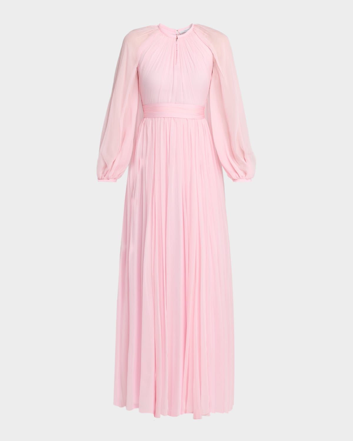 Balloon-Sleeve Silk Chiffon Gown