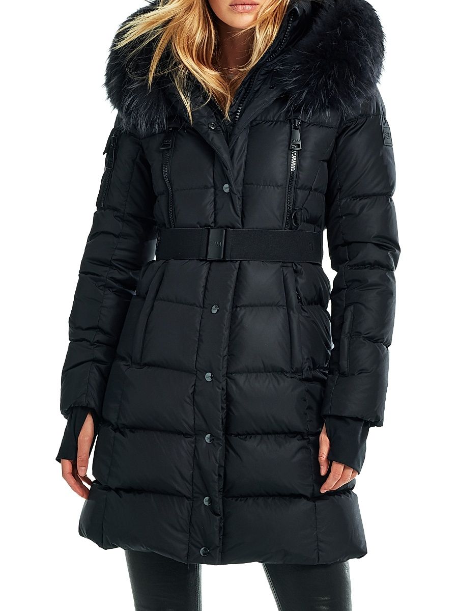 Women's Infinity Shearling-Trimmed Hood Down Jacket - Black - Size Large