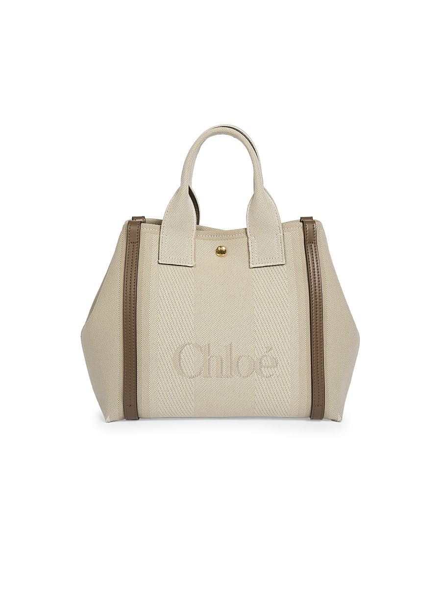 Women's Small Logo Canvas & Leather Tote Bag - Vegetal Beige