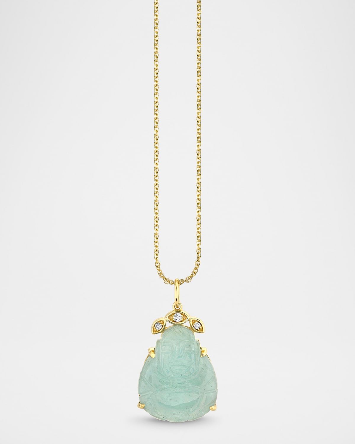 14K Gold Aquamarine Buddha and Marquise Eye Pendant Necklace