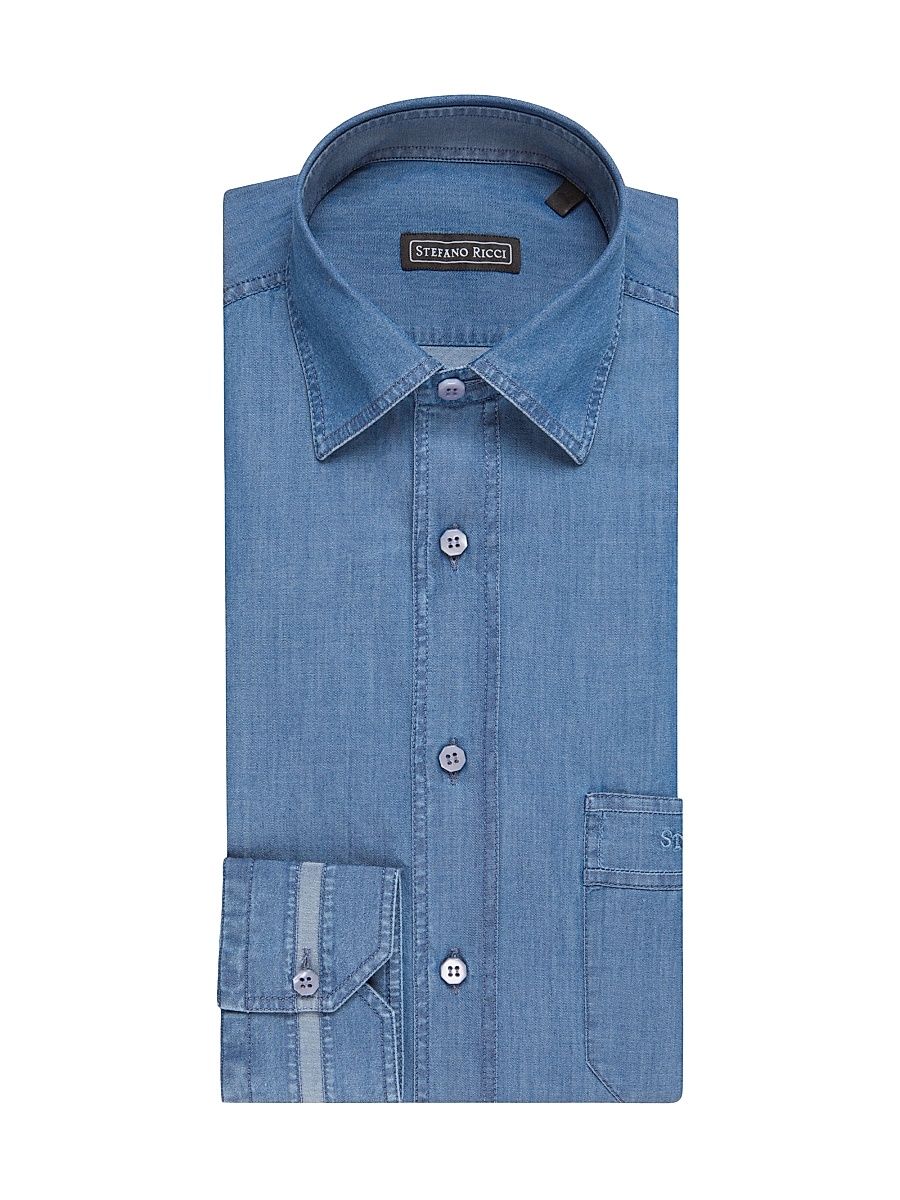 Men's Handmade Rust Shirt - Blue - Size 15