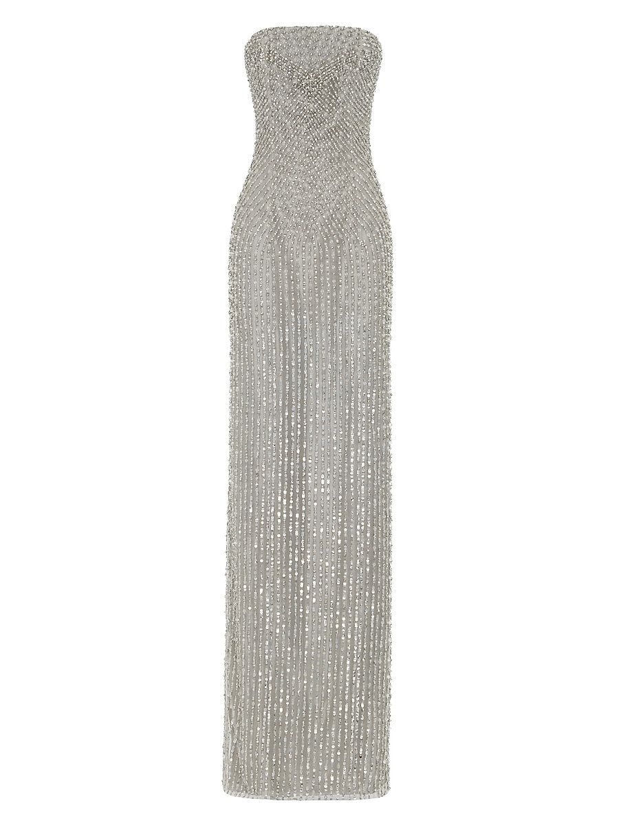 Women's Shelly Embellished Tulle Column Gown - Platinum - Size 6