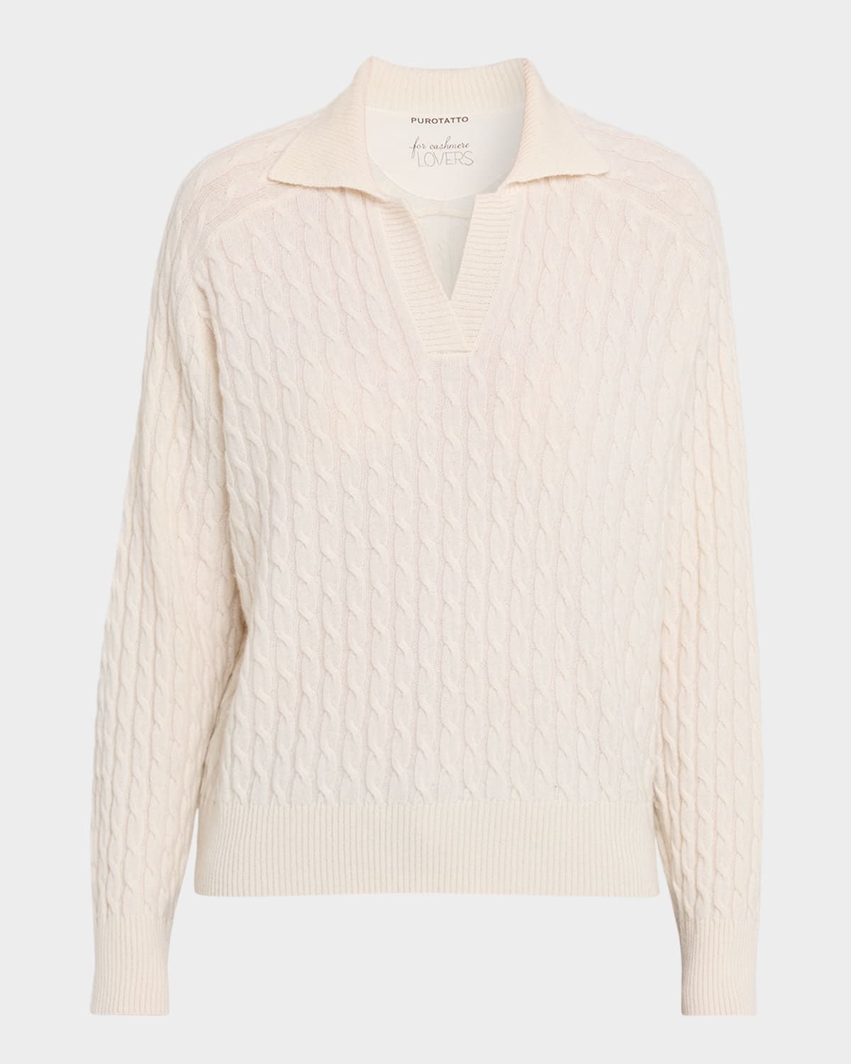 Cable-Knit Cashmere Polo Pullover