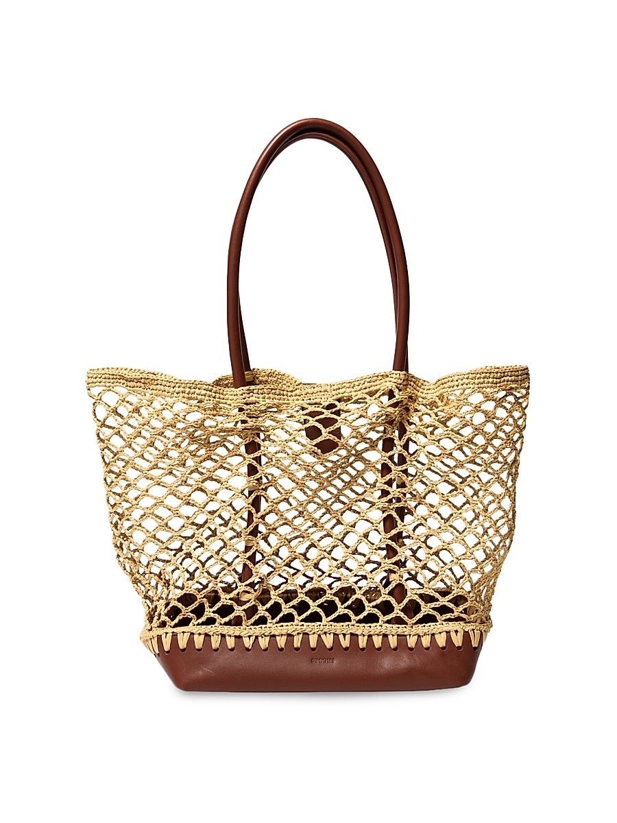Women's Caspian Raffia Tote Bag - Cognac Natural