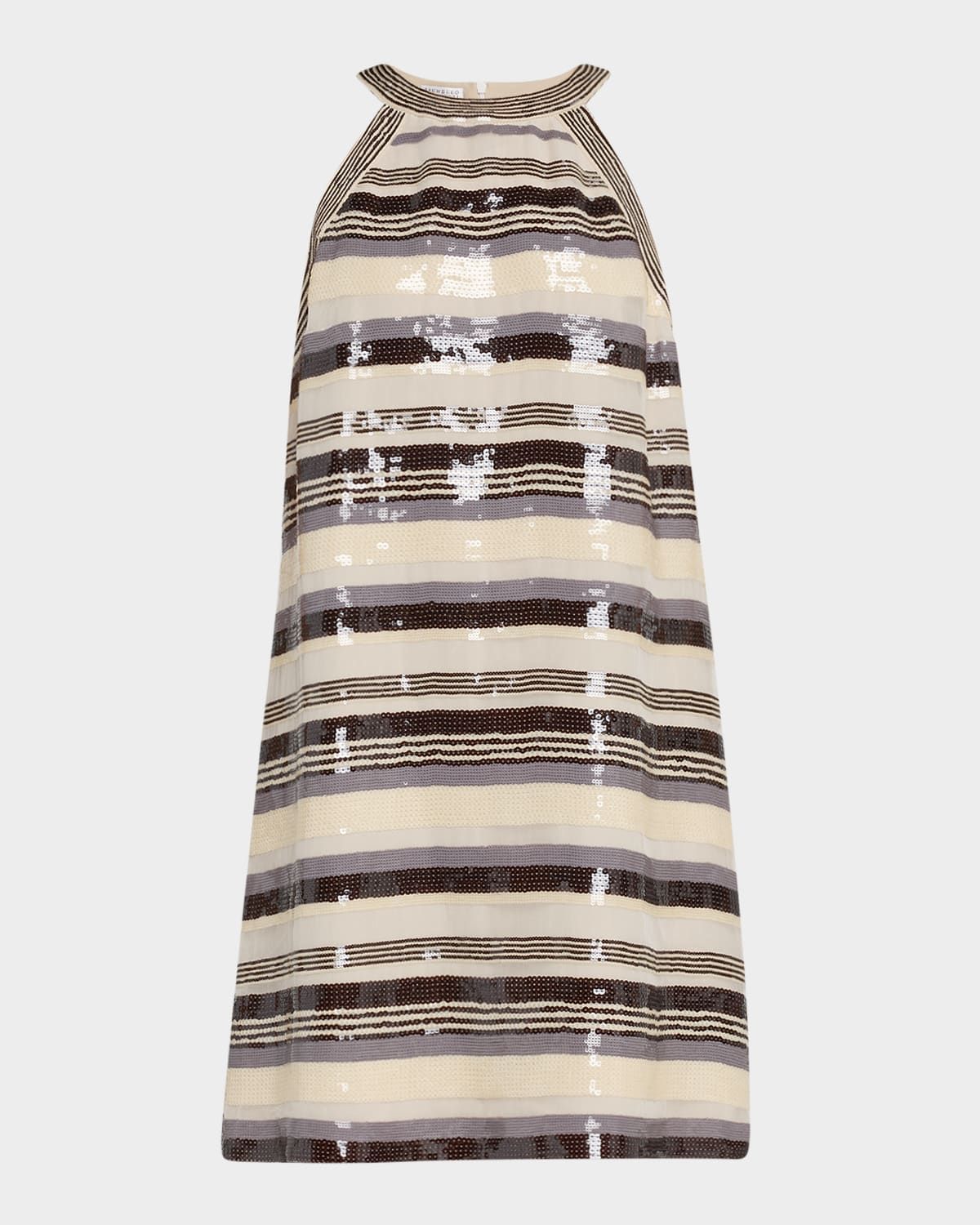 Multi Pailette Stripe Halter Mini Dress