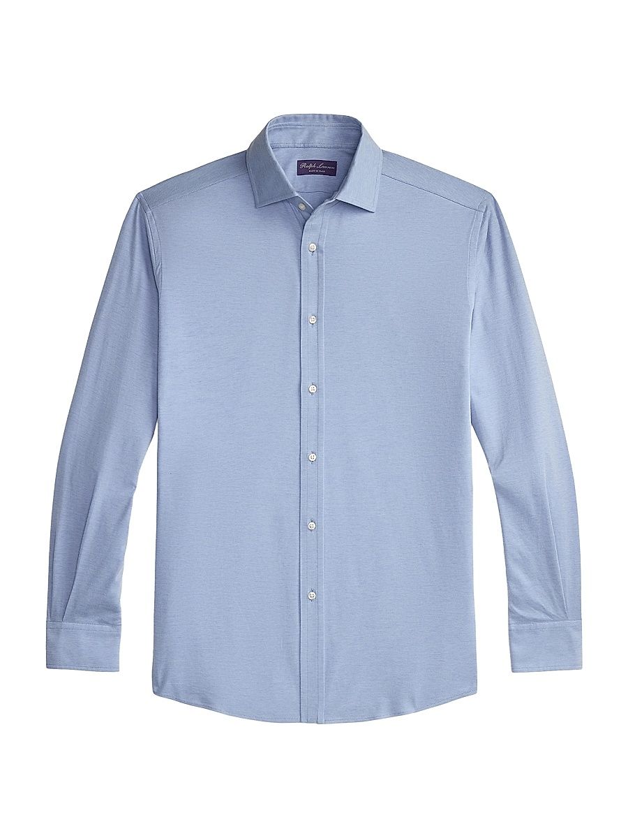 Men's Aston Cotton-Blend Button-Front Shirt - Blue - Size 15