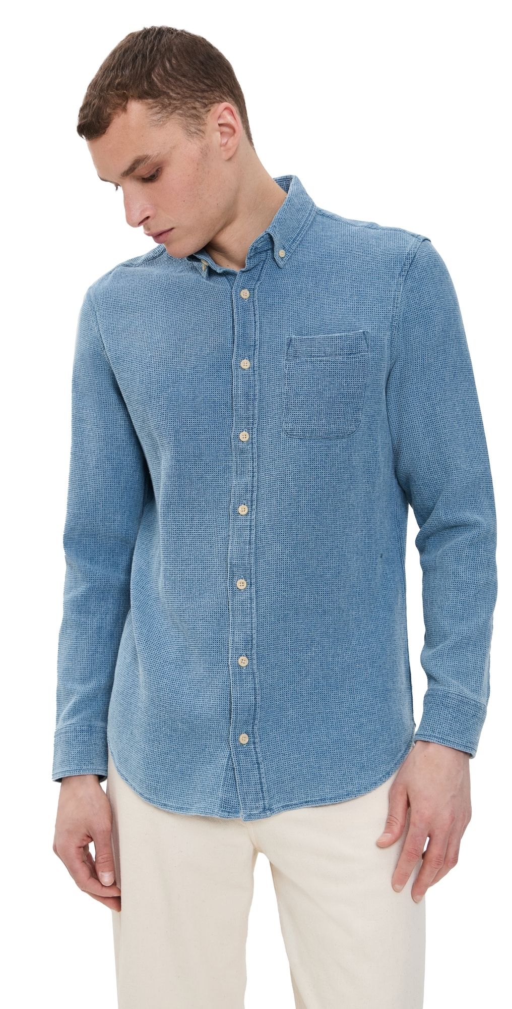 Taylor Stitch The Jack Cotton Waffle Shirt Indigo Waffle 38