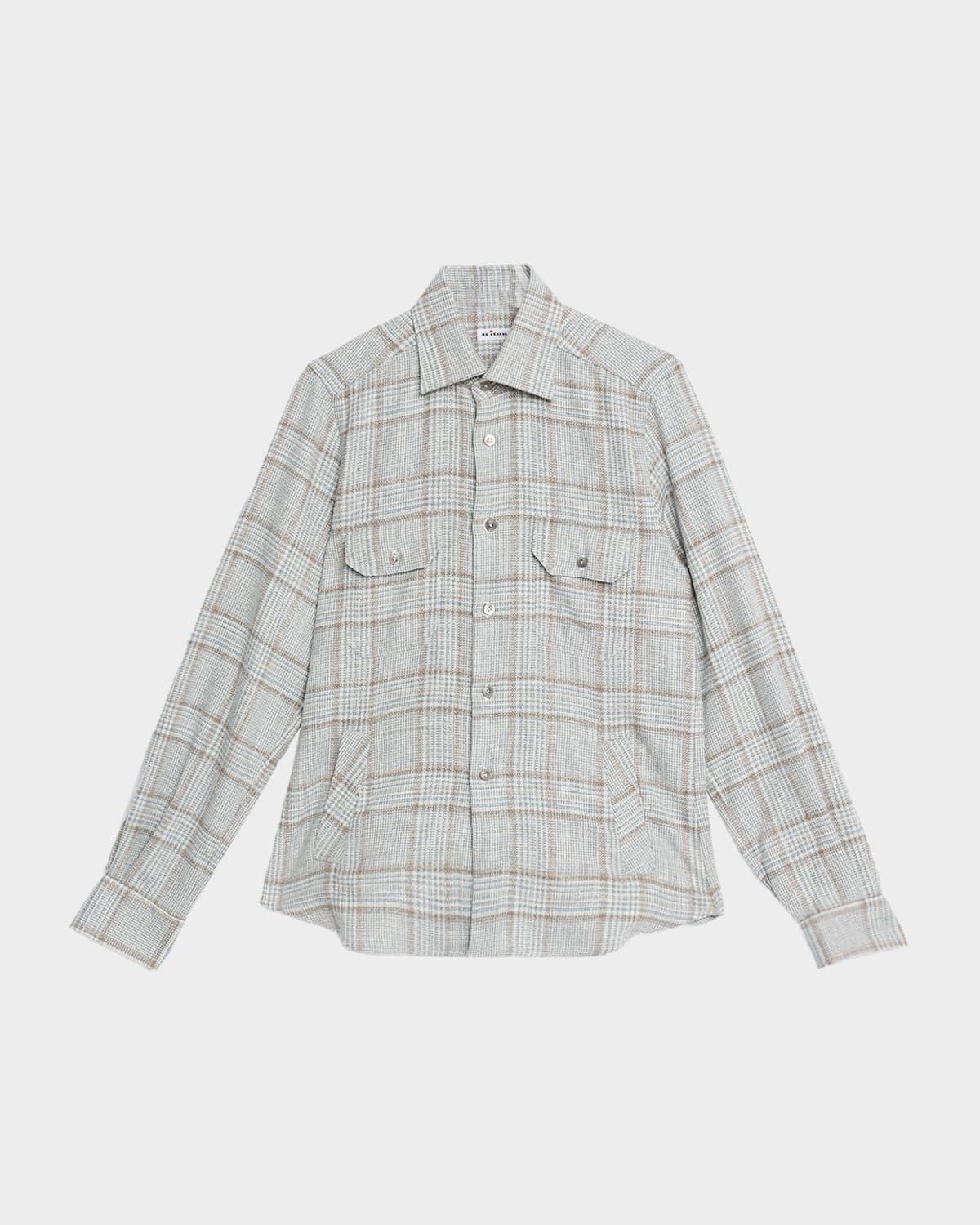 Men & apos;s Wool-Blend Plaid Overshirt with Pockets