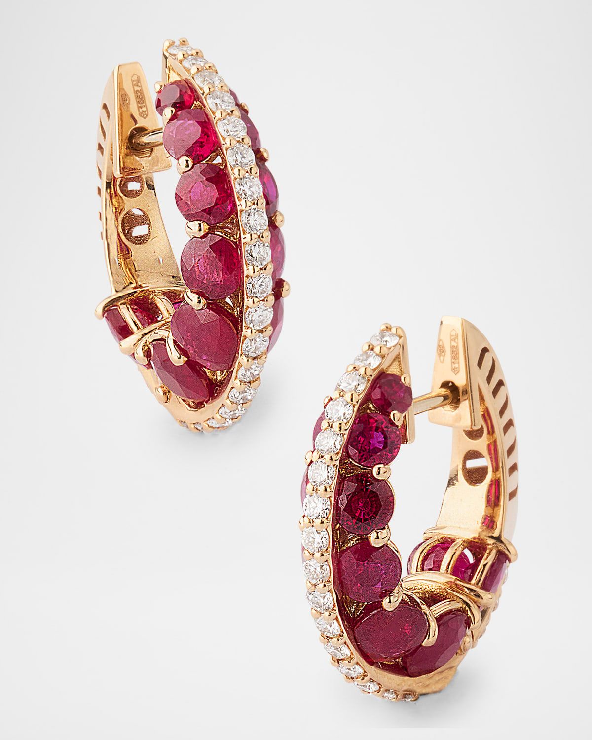 Procida Earrings in 18K Pink Gold with White Diamonds and Rubies