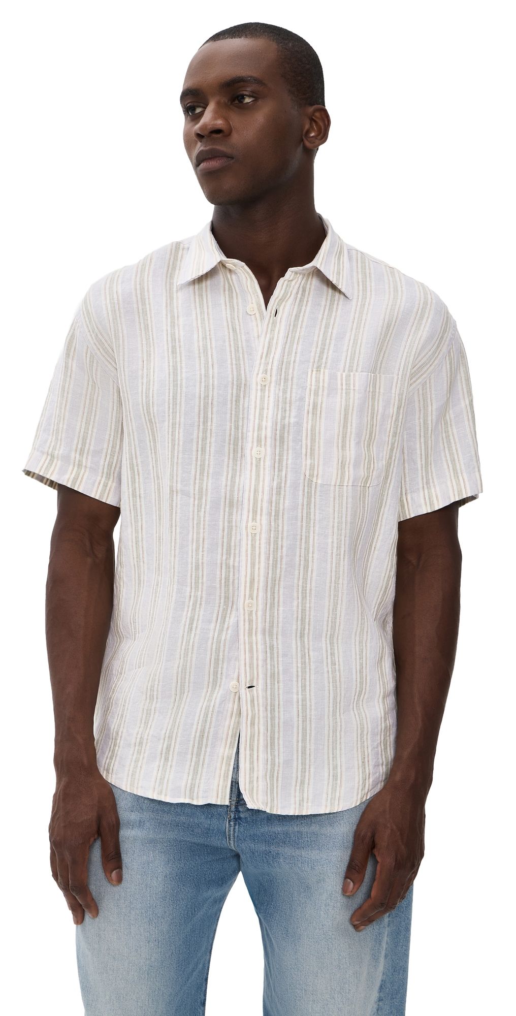 NN07 Deon Striped Linen Shirt Mint Stripe L