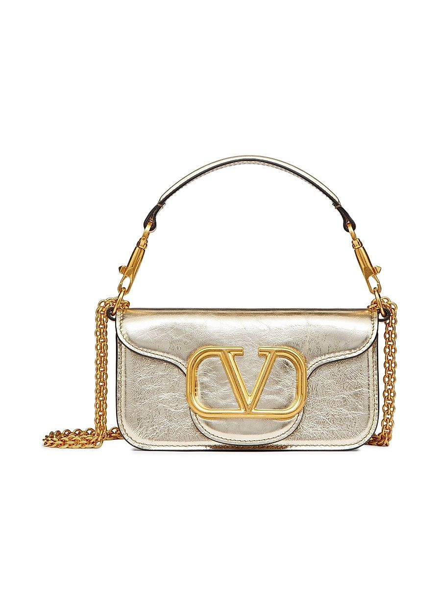 Women's Small Locò Metallic Calfskin Shoulder Bag - Platinum