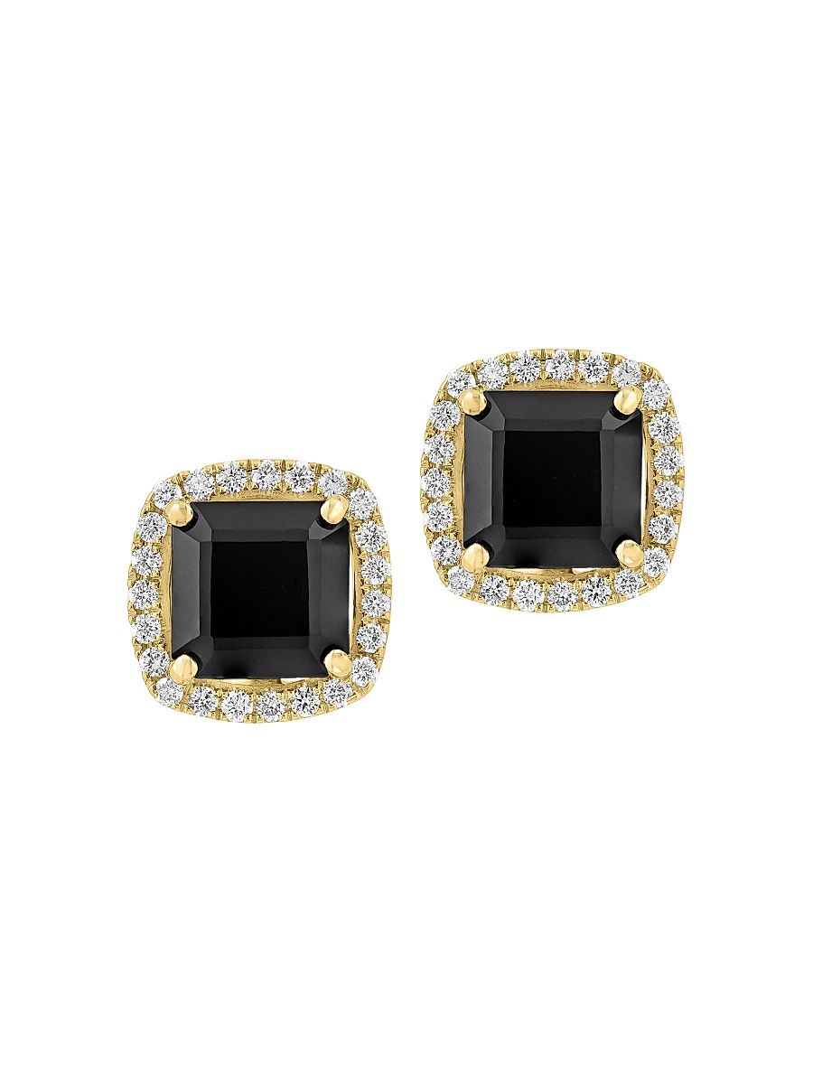 Women's 14K Yellow Gold, Onyx & 0.34 TCW Diamond Stud Earrings - Yellow Gold