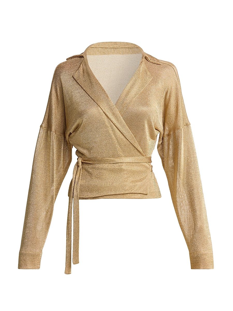 Women's Metallic Wrap Top - Shiny Gold - Size 10