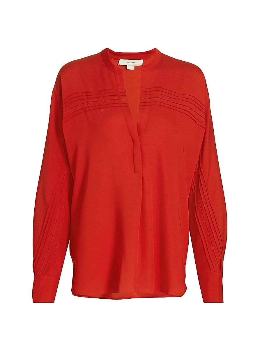 Women's Pintuck Satin Blouse - Poppy - Size XXS