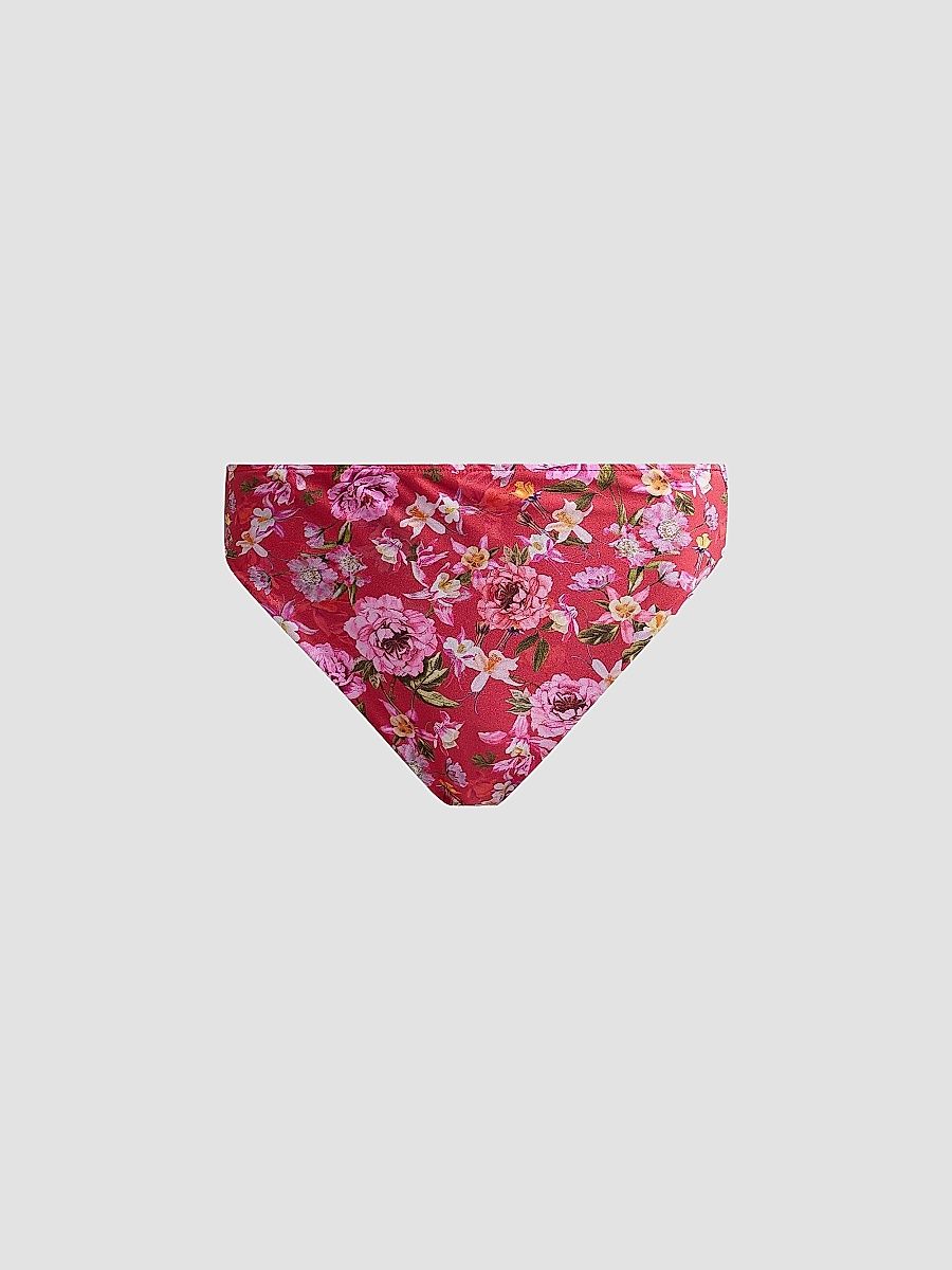 PatBO Women's Peony Print High-Waisted Bikini Bottom - Red - Size XS