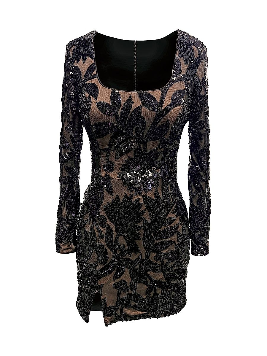 Women's Hilary Sequin-Embroidered Minidress - Black Beige - Size XXL