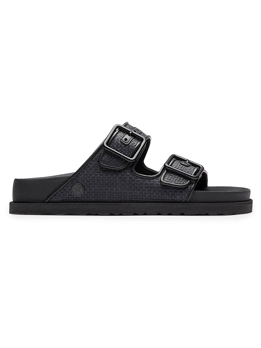 Women's Arizona Raffia Dual-Buckle Slide Sandals - Black - Size 7