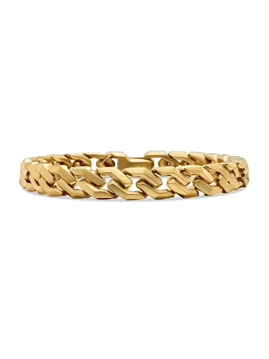 Men's Curb Chain Angular Link Bracelet in 18K Yellow Gold - Gold - Size Medium