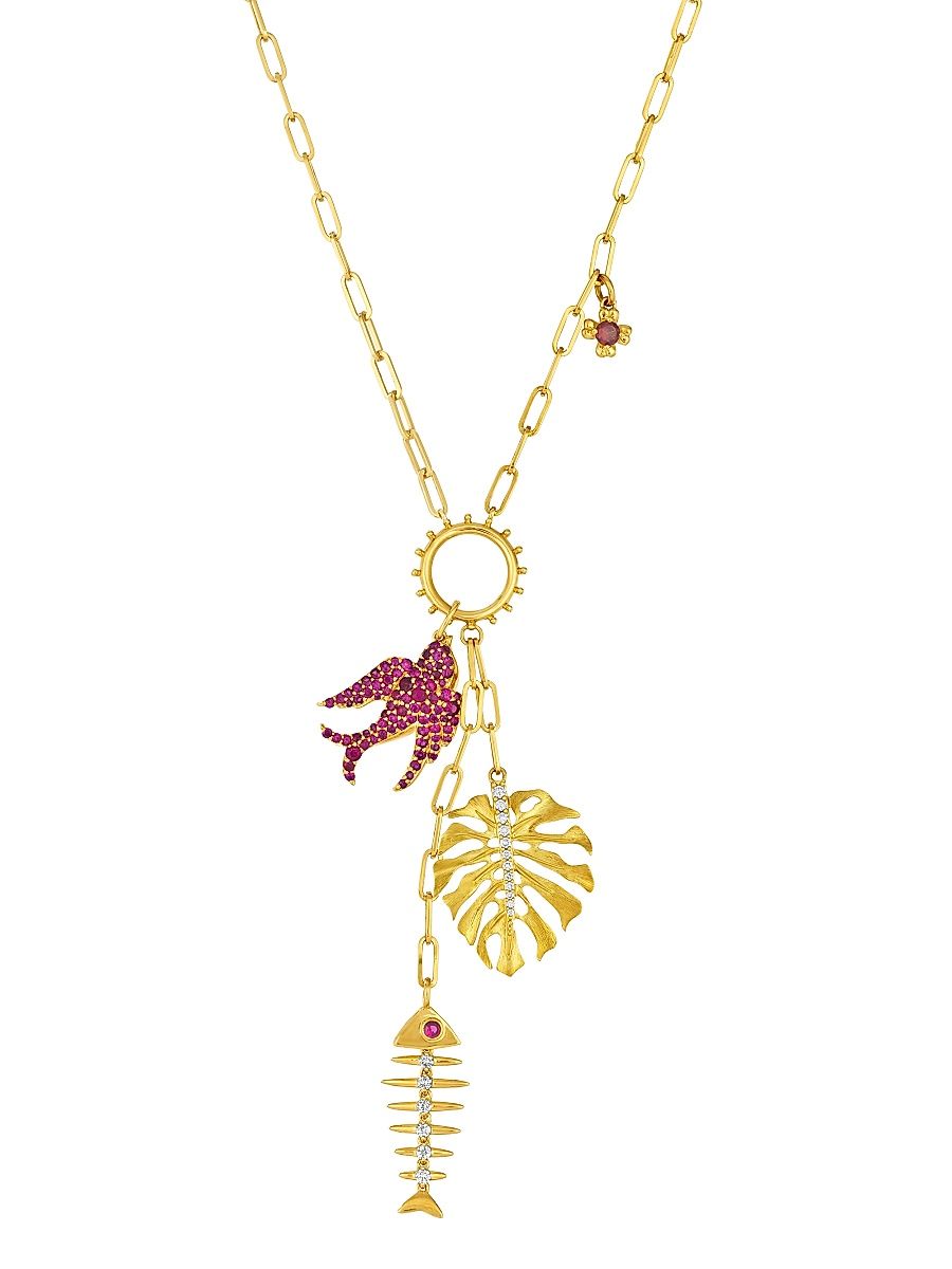 Women's Penka Terra 18K Yellow Gold, Garnet & 0.21 TCW Diamond Charm Necklace - Yellow Gold
